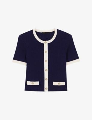 Contrast-Trim Short-Sleeved Knitted Cardigan by MAJE