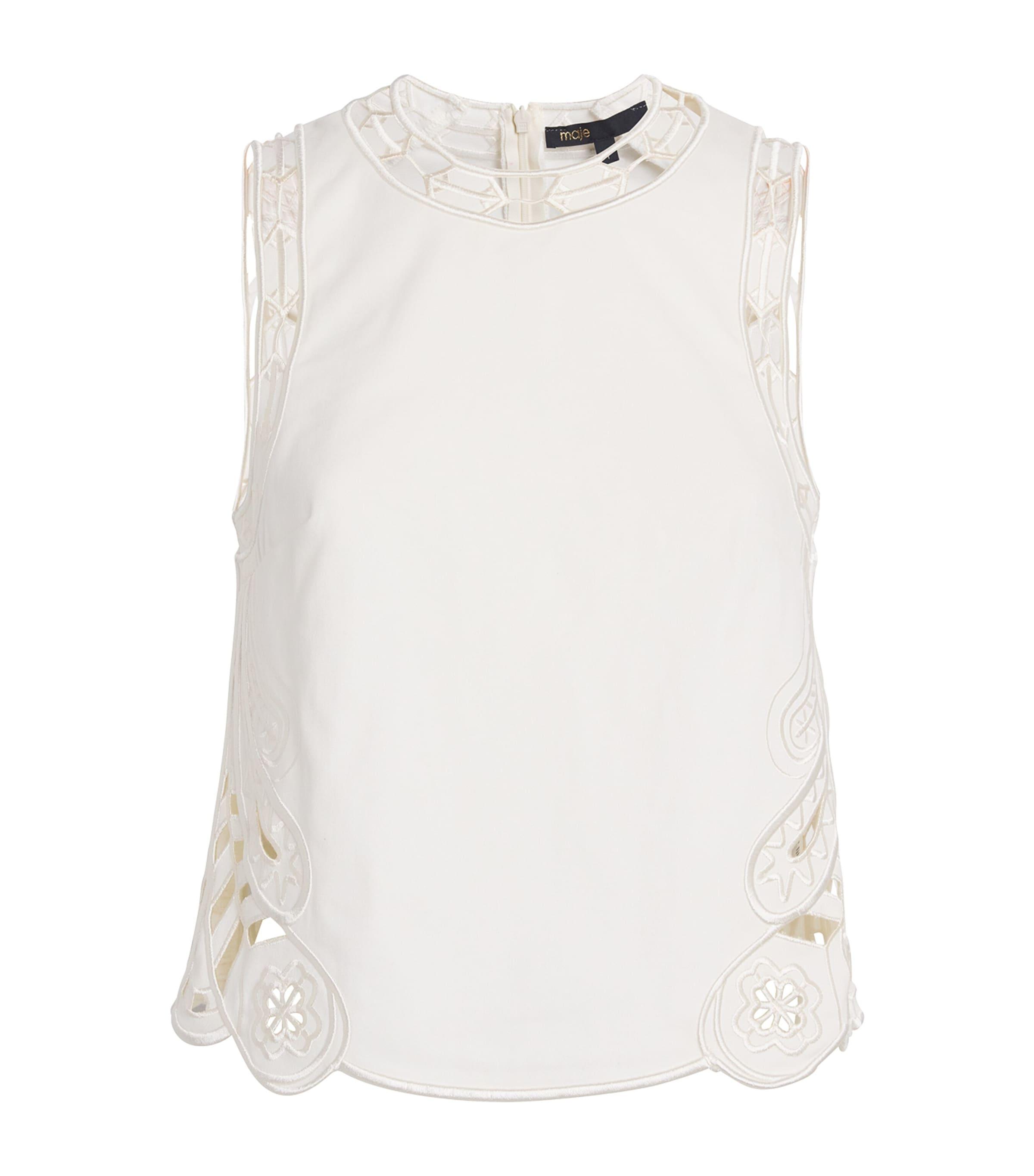 Cotton-Blend Embroidered Top by MAJE