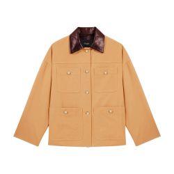 Cotton coat with leather collar by MAJE