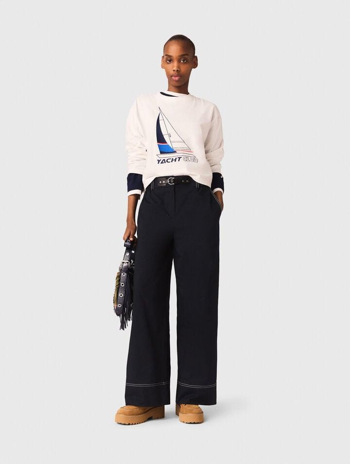 Cotton trousers with leather belt by MAJE