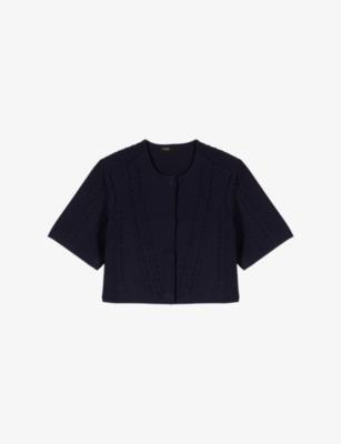 Cropped Round-Neck Short-Sleeve Knitted Cardigan by MAJE