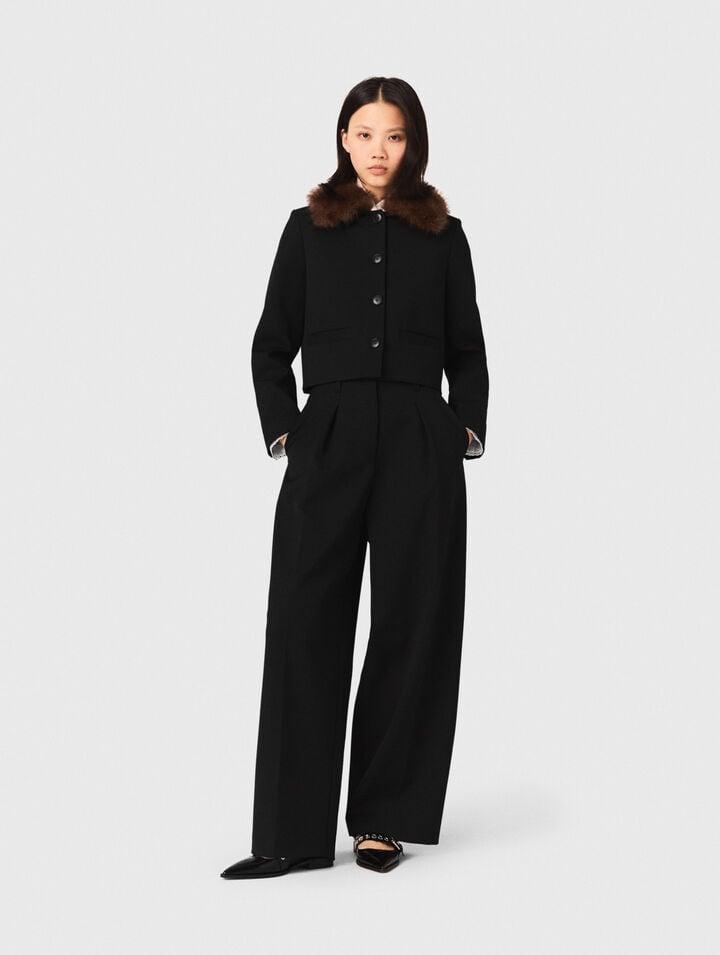 Cropped jacket with removable fur collar by MAJE