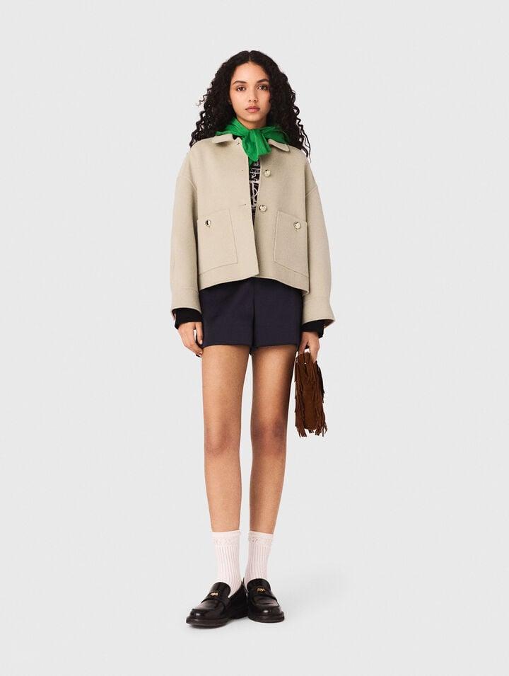 Cropped wool jacket with pleated back by MAJE