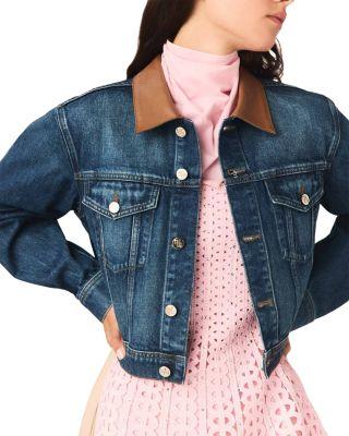 Denim Jacket with Leather Collar by MAJE