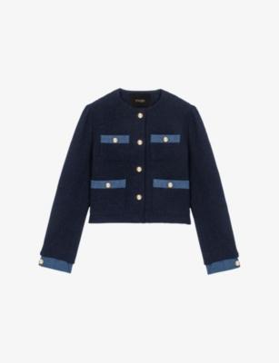 Denim-Trim Four-Pocket Tweed Jacket by MAJE