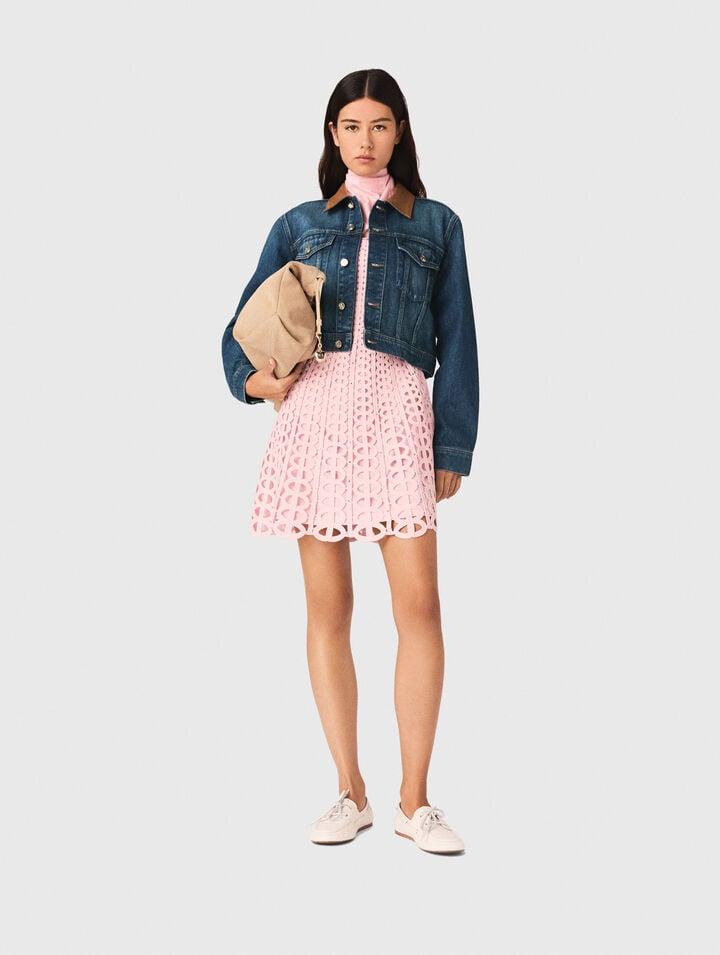 Denim jacket with leather collar by MAJE