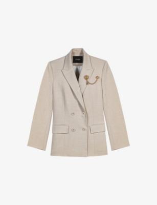 Double-Breasted Brooch-Embellished Woven Blazer by MAJE