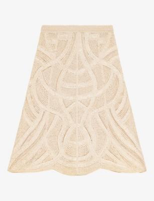 Elasticated-Waist Scalloped-Hem Crochet Midi Skirt by MAJE