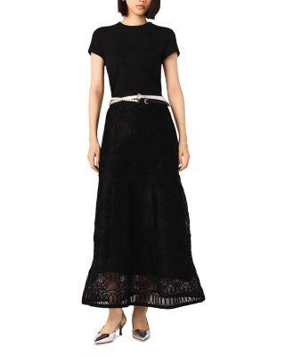Embroidered Basket Weave Knit Skirt by MAJE
