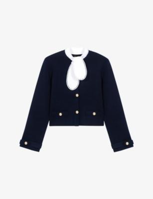 Embroidered-Collar Cropped Knitted Cardigan by MAJE