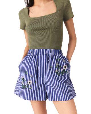 Embroidered Striped Shorts by MAJE