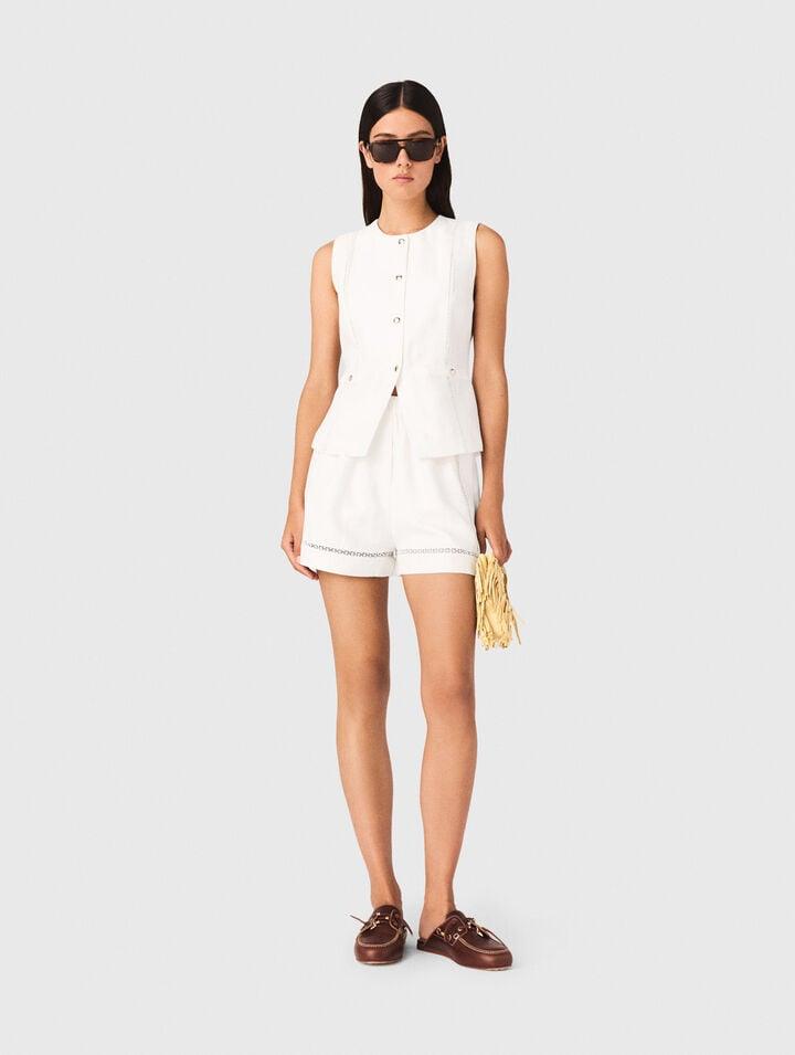 Embroidered linen blend shorts by MAJE