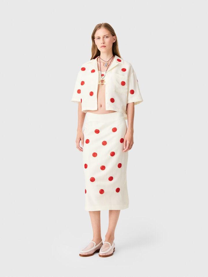 Embroidered linen-silk pencil skirt by MAJE