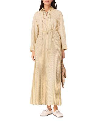 Eyelet Pleated Maxi Dress by MAJE