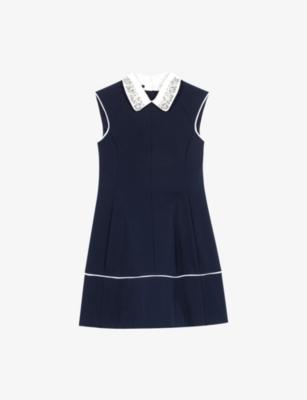 Flared Contrast-Collar Stretch Cotton-Blend Mini Dress by MAJE
