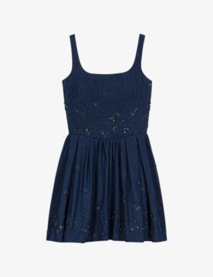 Flared Sequin-Embroidered Denim Dress by MAJE