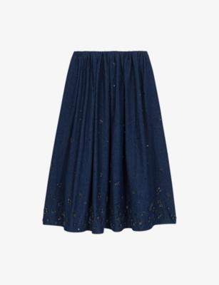 Flared Sequin-Embroidered Denim Midi Skirt by MAJE