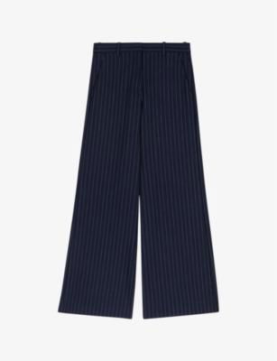 Flared-leg high-rise striped stretch-wool trousers by MAJE