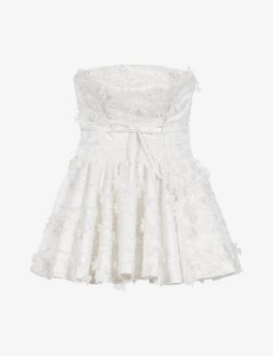 Floral-Appliquéd Strapless Woven Mini Dress by MAJE