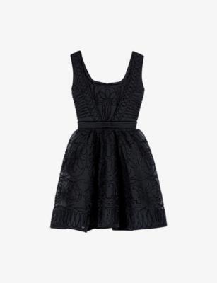 Floral-Embroidered Square-Neck Woven Mini Dress by MAJE
