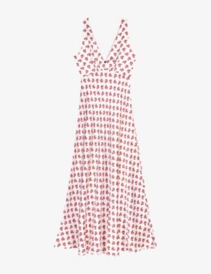 Floral-Print V-Neck Silk Maxi Dress by MAJE