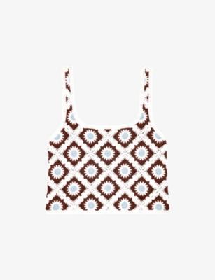 Floral Square-Neck Crochet Top by MAJE