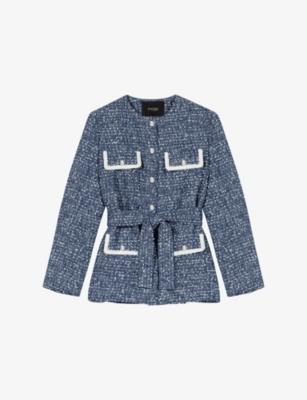 Four-Pocket Belted Tweed Jacket by MAJE