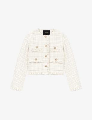 Frayed-Trim Cropped Tweed Jacket by MAJE
