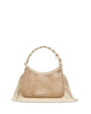 Fringed Leather Mesh Hobo Bag by MAJE