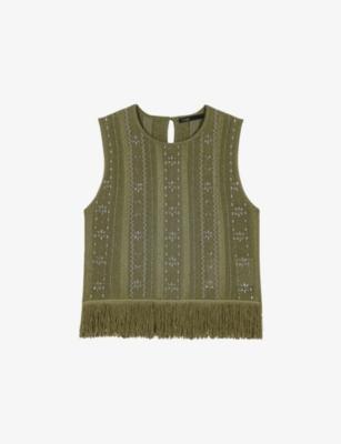 Fringed Rhinestone-Embellished Woven Top by MAJE