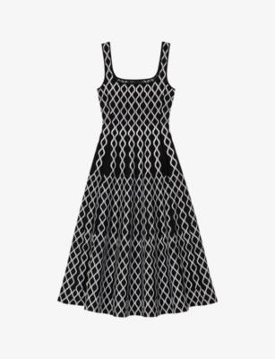Grid-pattern square-neck knitted midi dress by MAJE