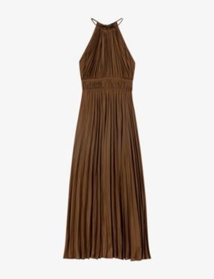 High-Neck Pleated Woven Maxi Dress by MAJE