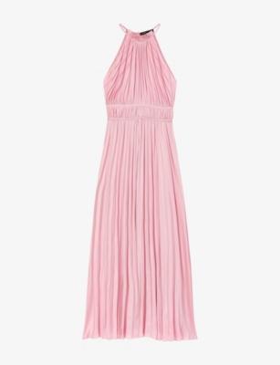 High-Neck Pleated Woven Maxi Dress by MAJE