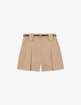 High-Rise Pleated Cotton Shorts by MAJE