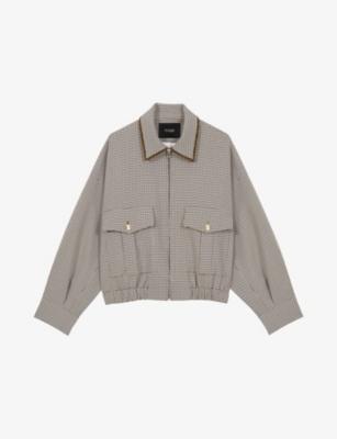 Houndstooth Corduroy-Trim Stretch-Woven Bomber Jacket by MAJE