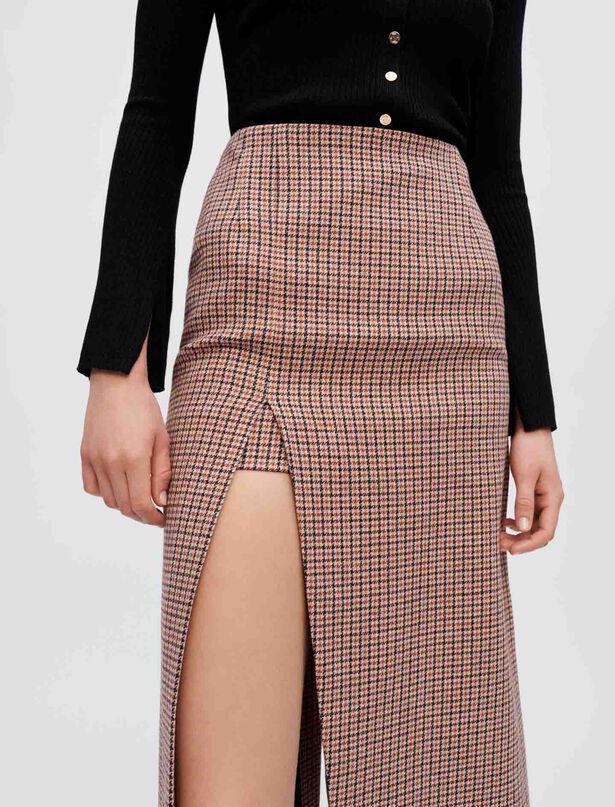 Jaisa - Houndstooth midi skirt with split by MAJE
