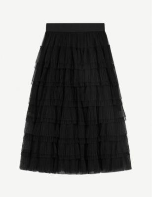Josepha ruffle-tiered tulle midi skirt by MAJE