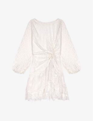 Lace-embroidered long-sleeve draped woven mini dress by MAJE