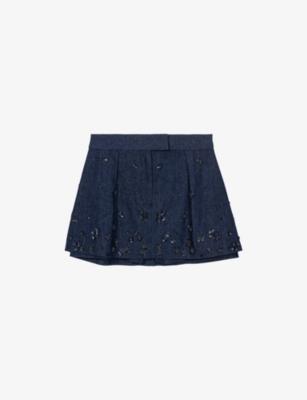 Layered Sequin-Embroidered  Denim Shorts by MAJE
