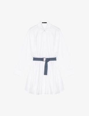 Long-Sleeved Contrast-Belt Cotton Shirt Dress by MAJE