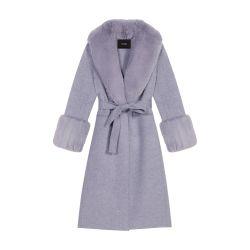 Long coat with faux fur collar by MAJE