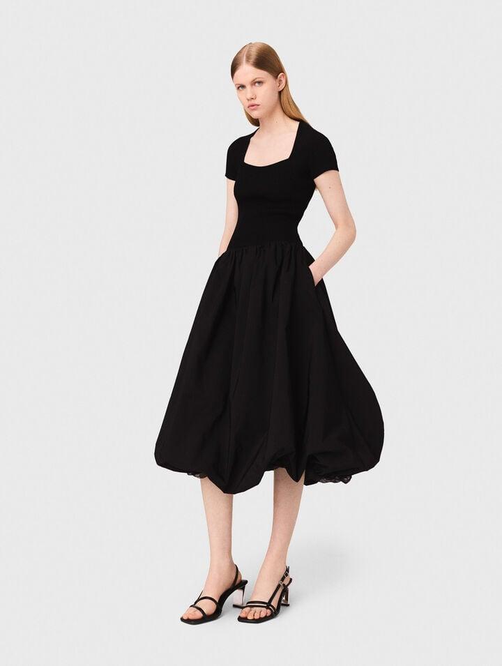 Long ribbed knit and taffeta dress by MAJE Long ribbed knit and taffeta dress by MAJE