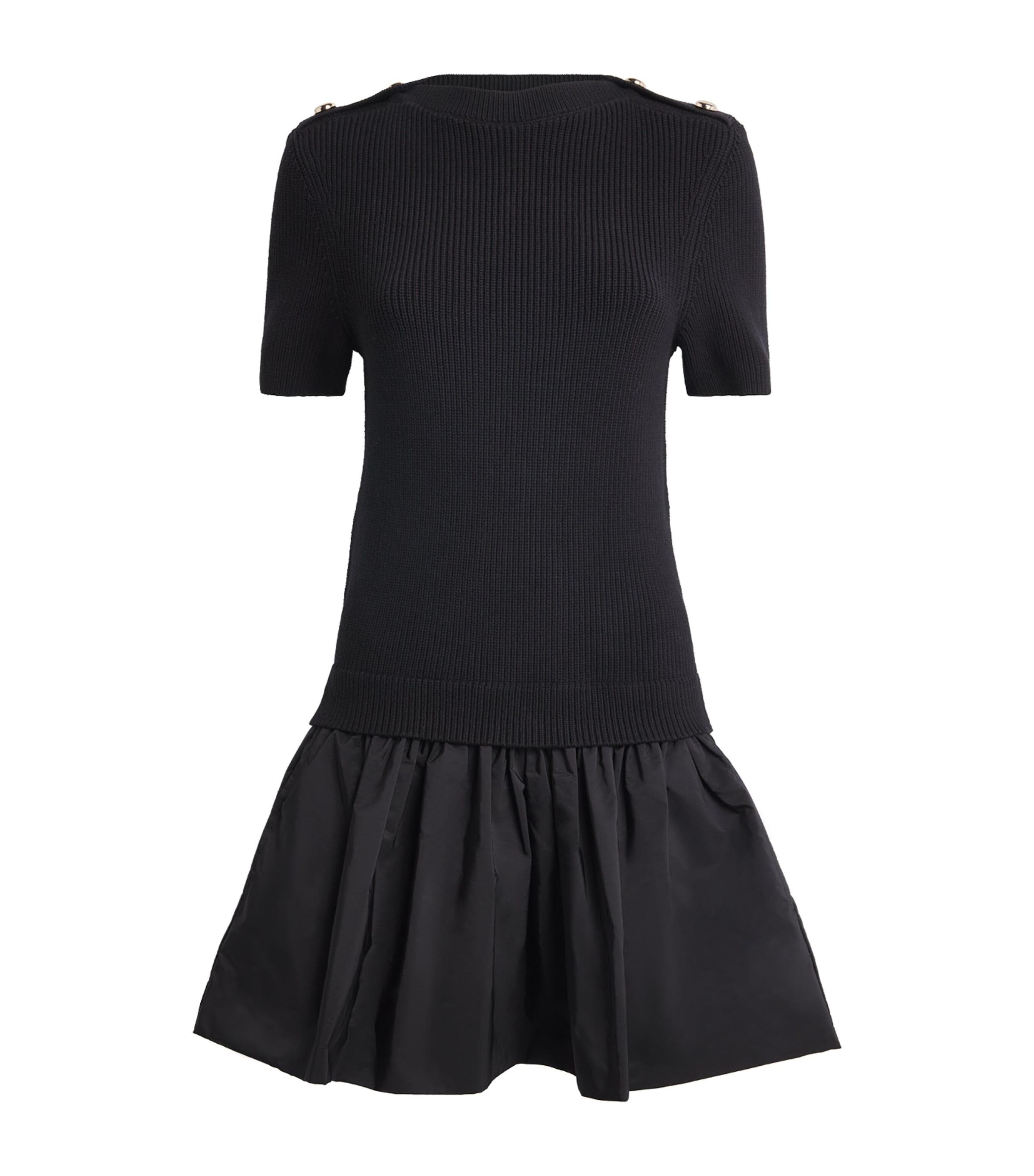Maje Cotton-Blend Rib Knit and Taffeta Mini Dress by MAJE