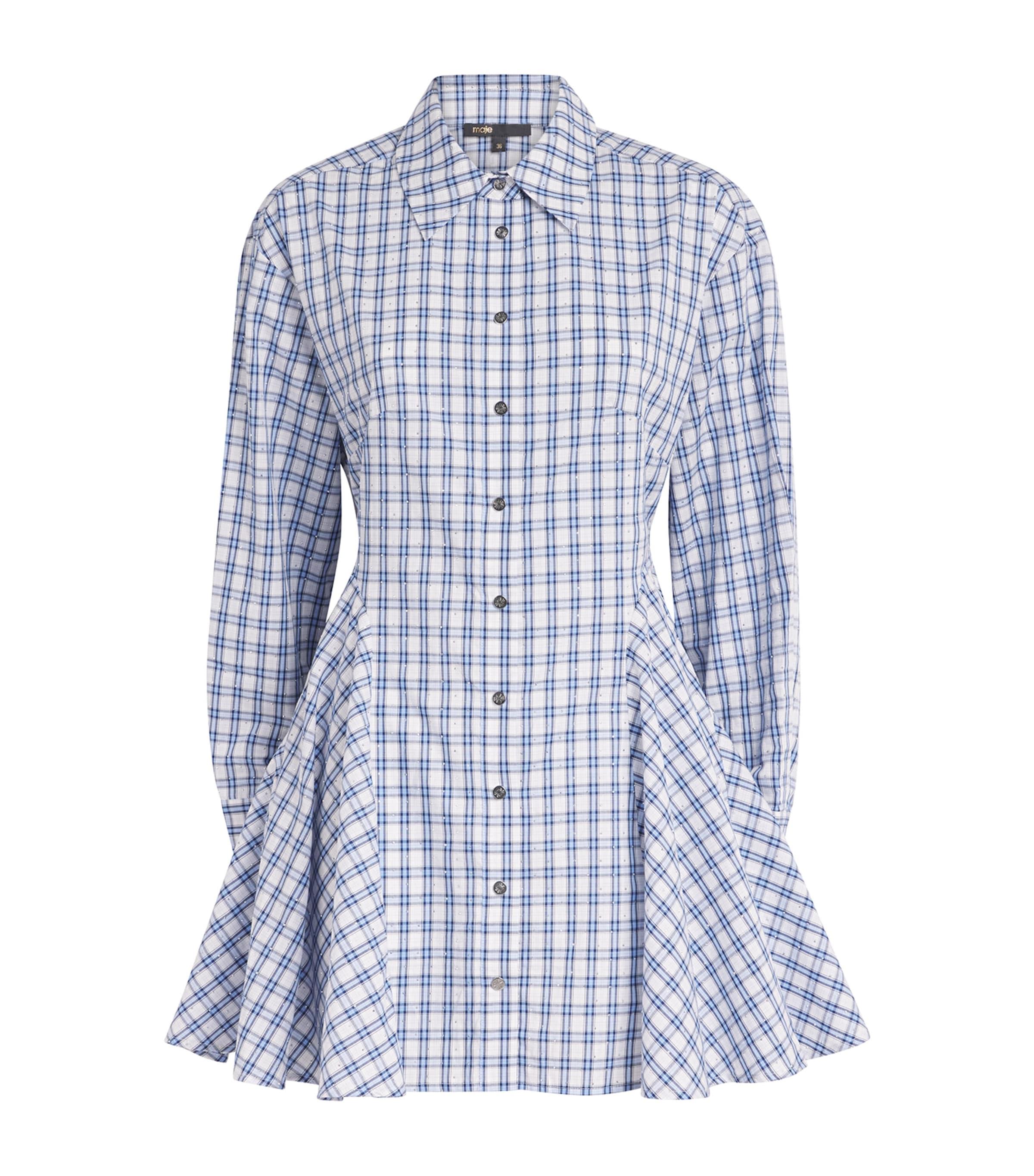 Maje Cotton Check Rhinestone Mini Shirt Dress by MAJE