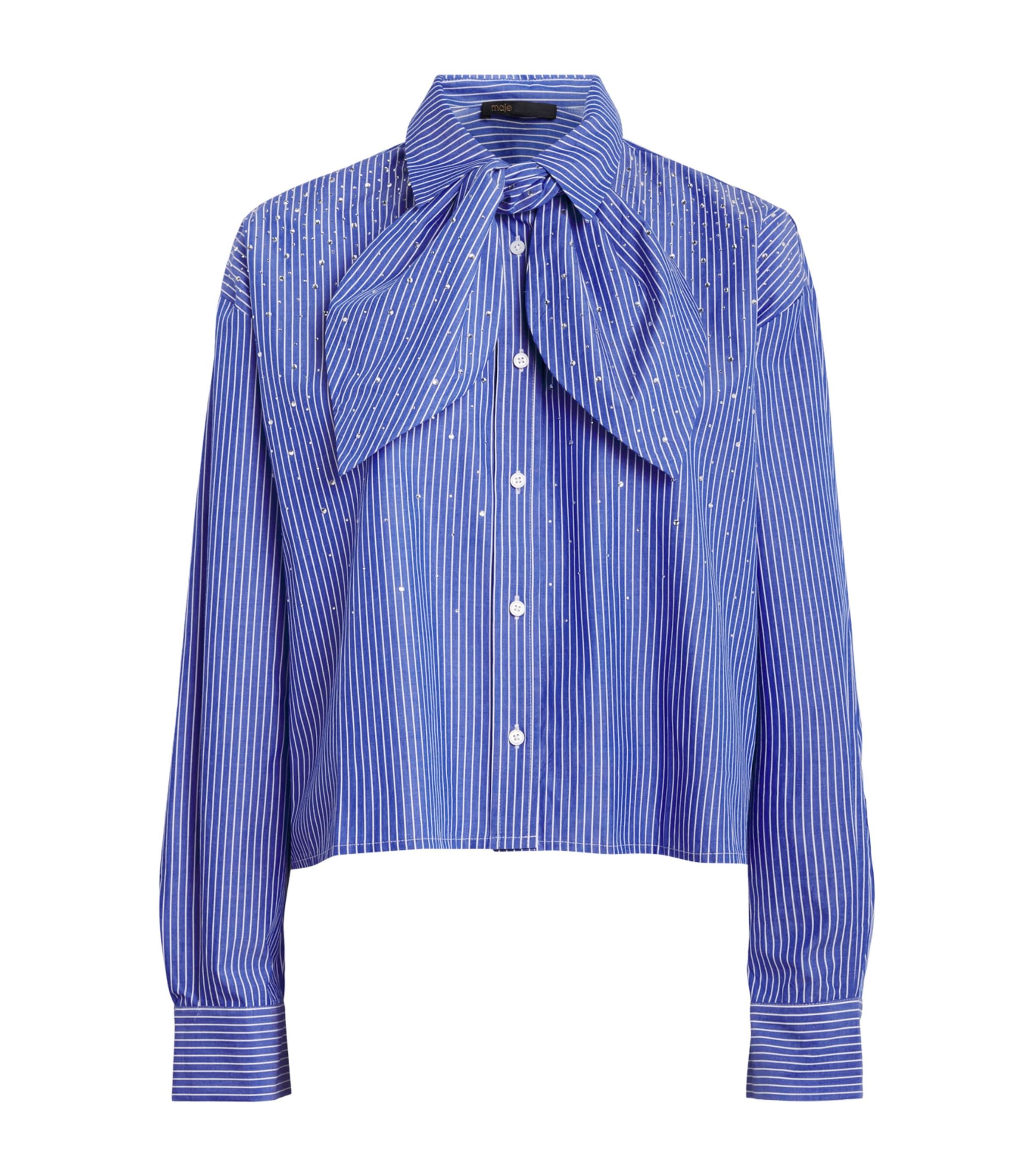 Maje Cotton Tie-Detail Stripe Shirt by MAJE
