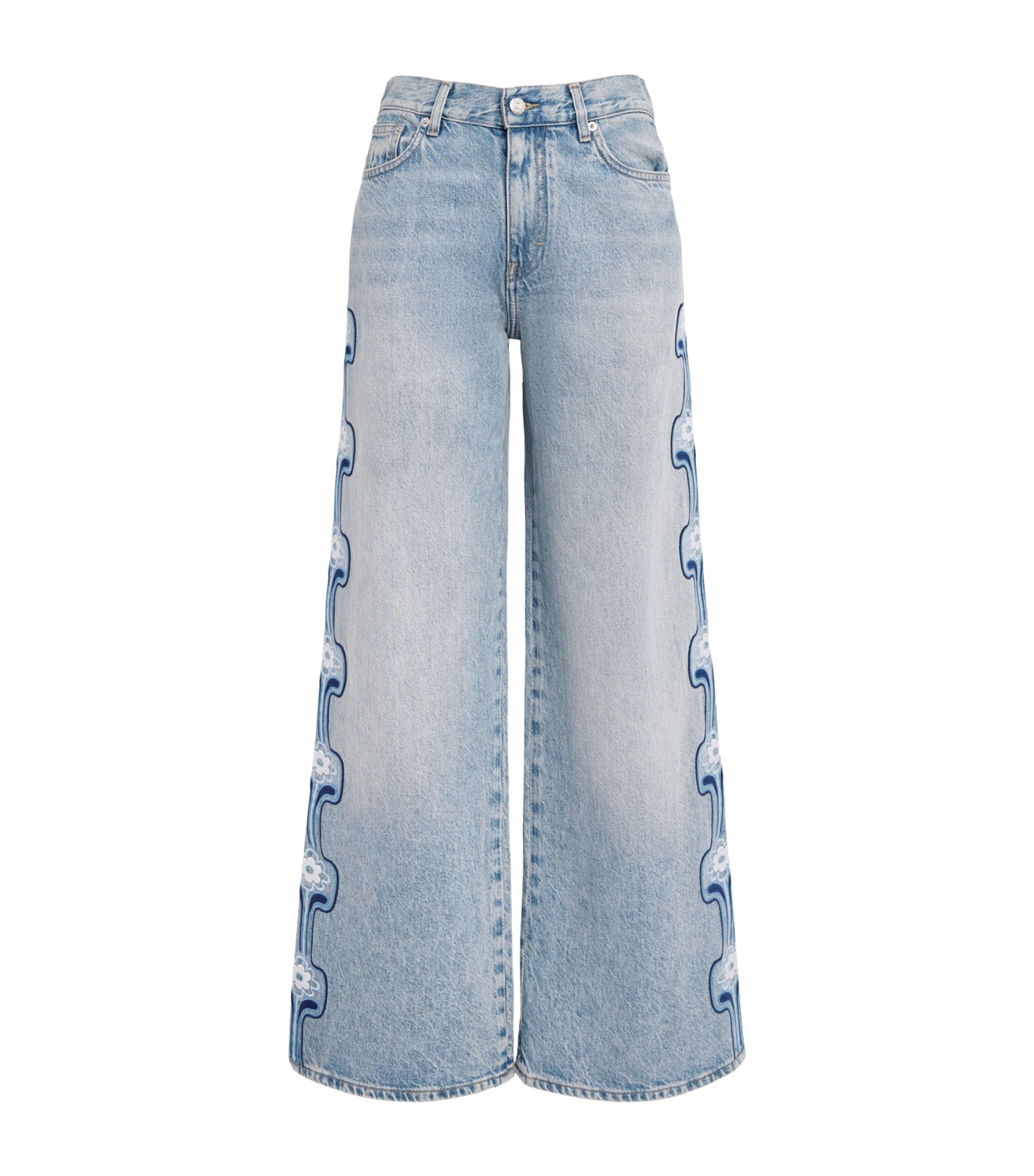 Maje Floral Embroidered High-Rise Wide-Leg Jeans by MAJE