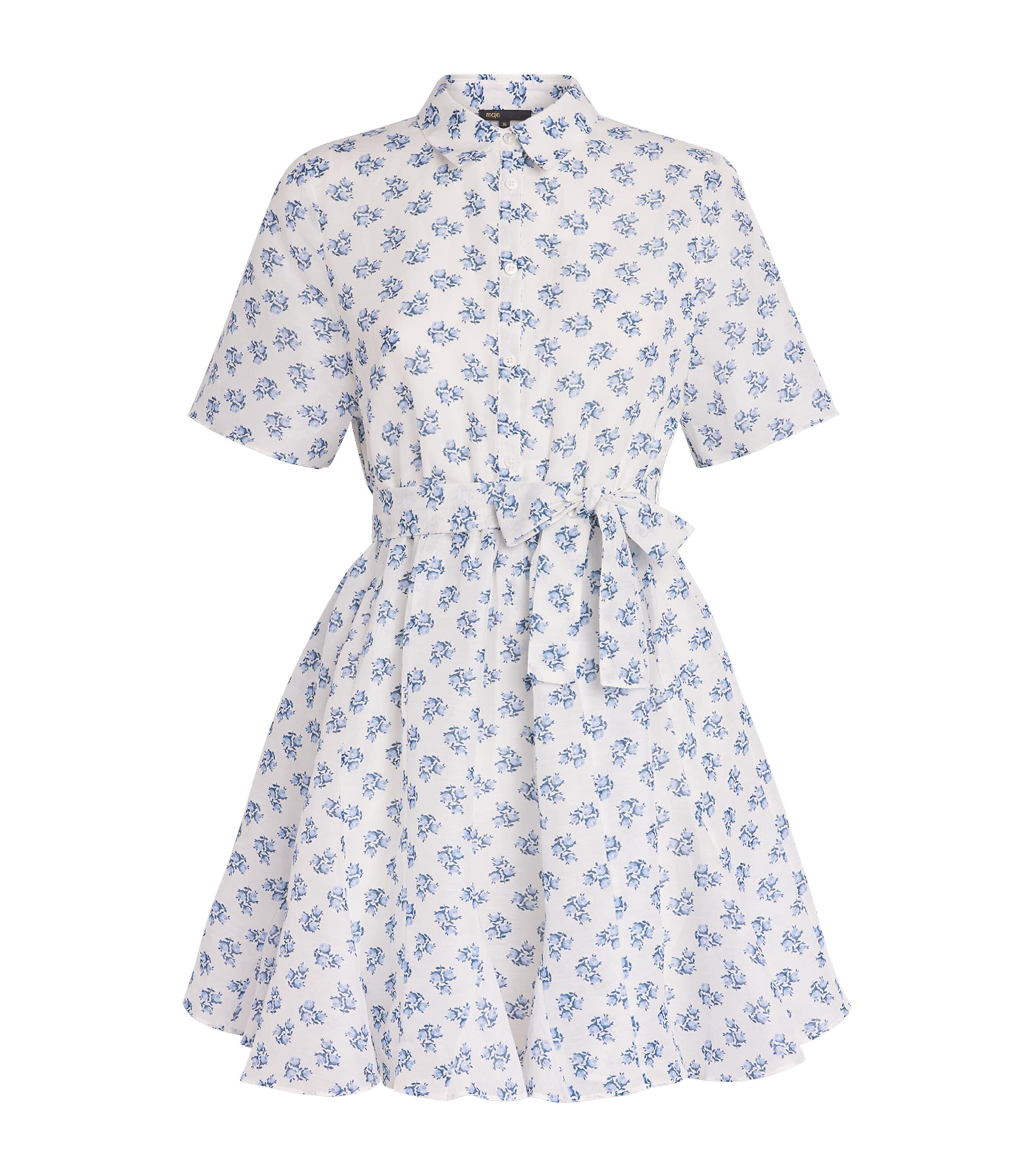 Maje Linen-Blend Floral Print Mini Shirt Dress by MAJE