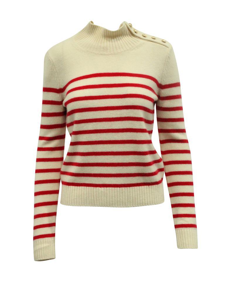 Maje Montsi Striped Sweater In Cream and Red Cashmere Cardigan by MAJE