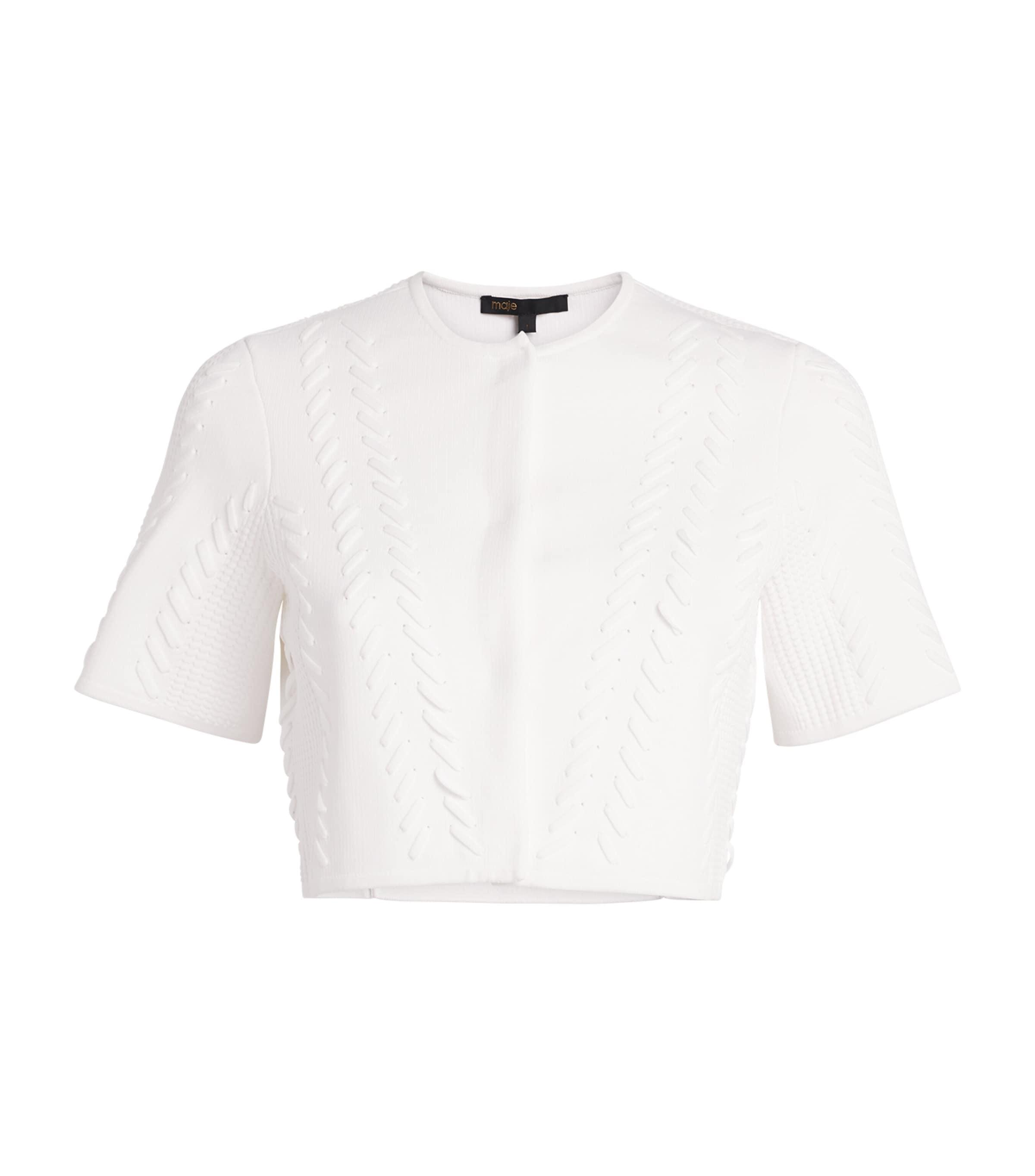 Maje Pointelle Knit Lace Cropped Cardigan by MAJE