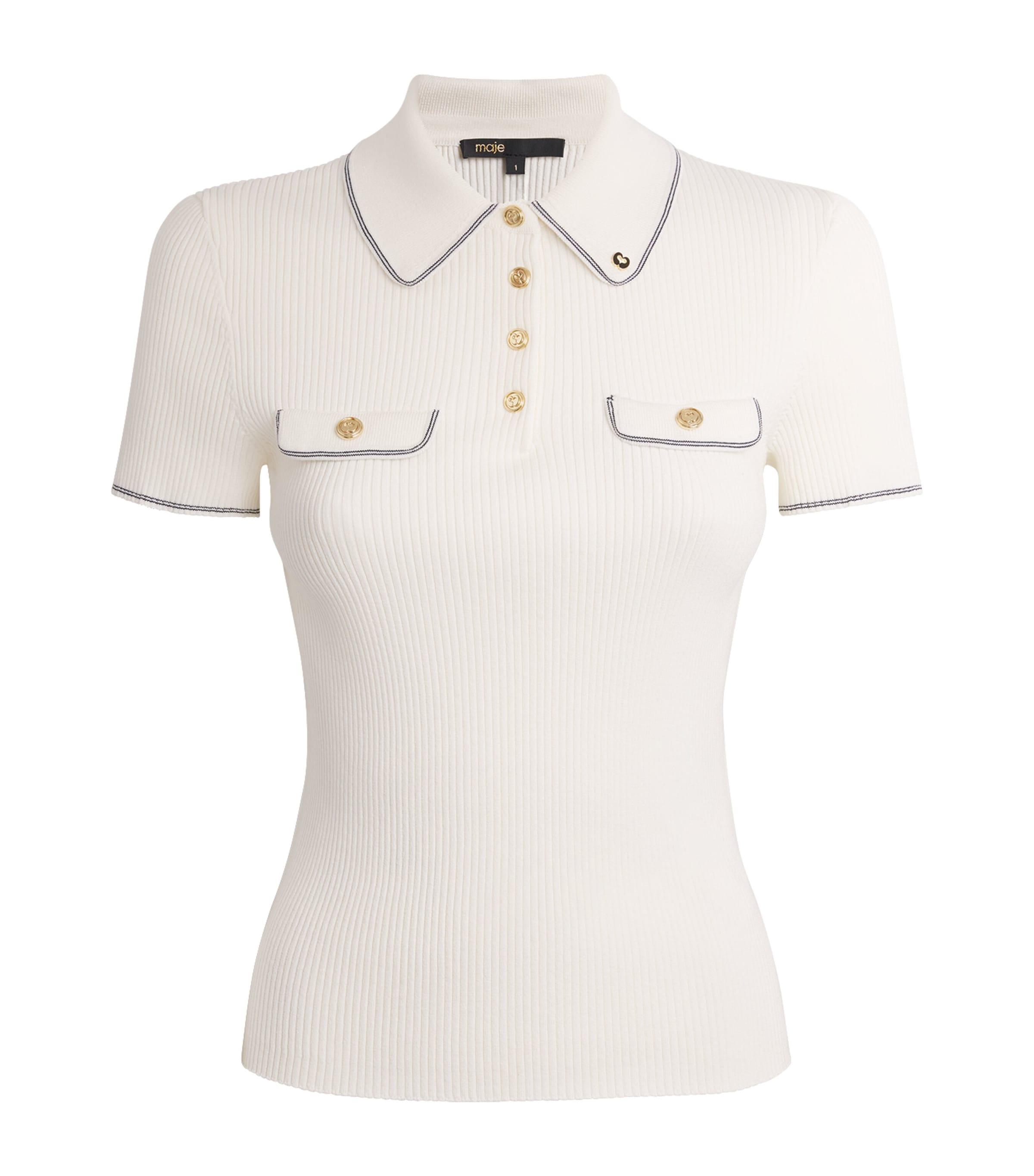 Maje Rib-Knit Polo Shirt by MAJE